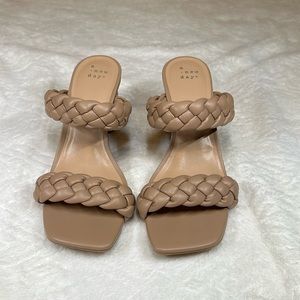 Beige block heels